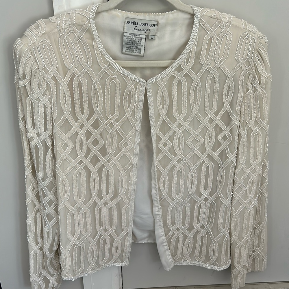 White Beaded Jacket Sz L